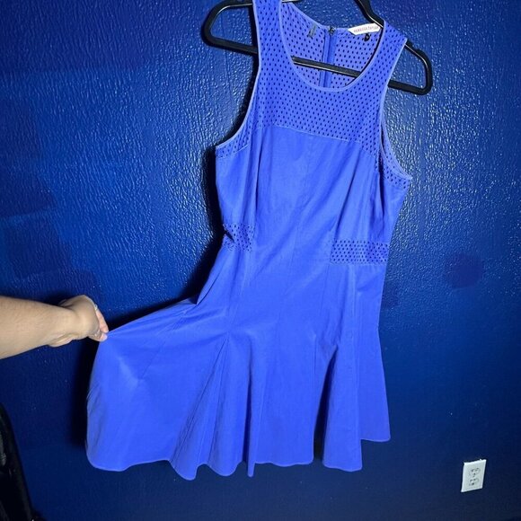 Rebecca Taylor Blue Princess Seam Laser Cut Dress Fit Flare Skater Zip - Picture 6 of 11